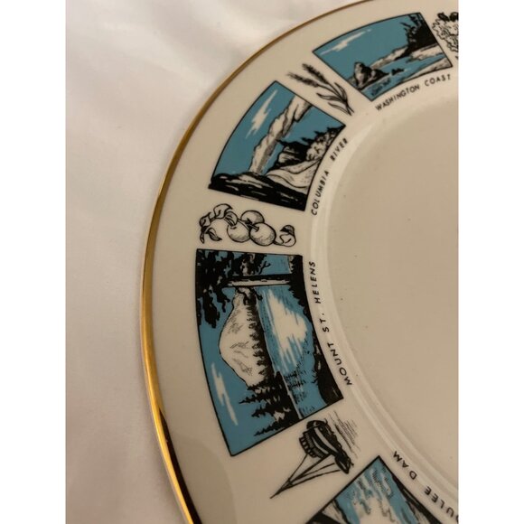 Vintage Seattle Worlds Fair 1962 Souvenir Plate Blue White Space Needle - Picture 7 of 12